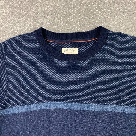 Fat Face Crewneck Sweater Jumper Men's XL Blue Striped Crew Neck Cotton Wool - Picture 2 of 11